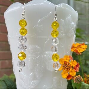 Handmade Gold Faceted Round Beads Pierced Earrings. Sparkling Beads Earrings.